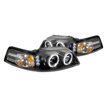Spec-D 99-04 Ford Mustang Projector Halo Headlights Matte Black/Clear