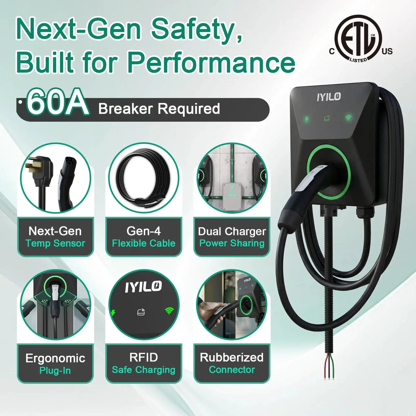 IYILO Level 2 EV Charger NACS (J3400)Hardwired – 48A