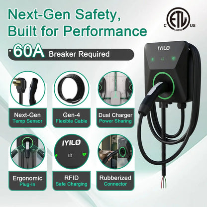 IYILO Level 2 EV Charger NACS (J3400)Hardwired – 48A