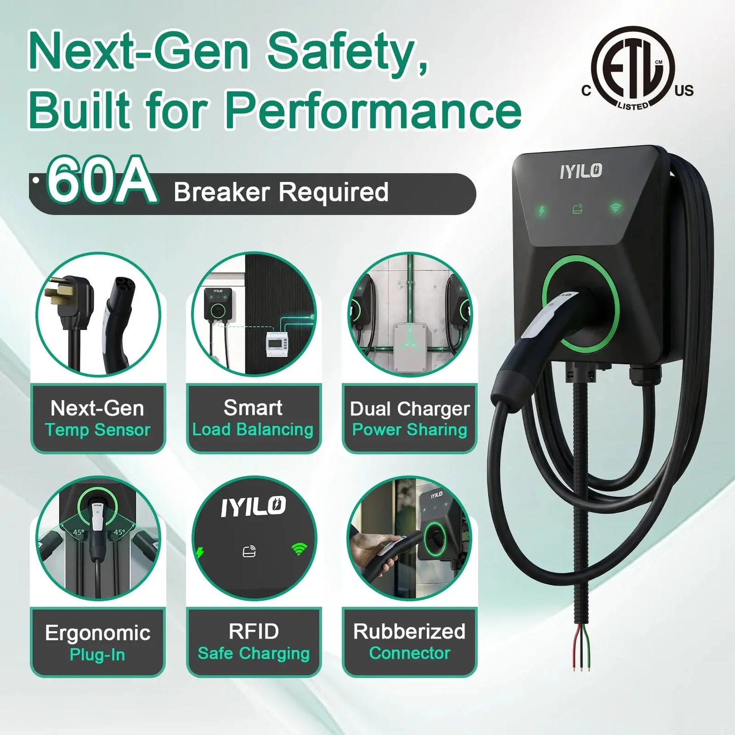 IYILO Pro EV Charger level 2 NACS(J3400)Hardwired with energy meter - 48A