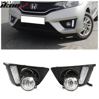2015-2017 Honda Fit Clear Front Bumper LED DRL Fog Lights