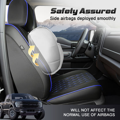 Umbrauto Custom Fit Seat Covers for Ford F150, Pickup Truck Nappa Leather Seatcovers for 2015-2025 Ford F150 SuperCrew/ 2017-2025 F250 F350 F450 Super Duty Crew Cab XL XLT Lariat King Ranch Platinum,Blue