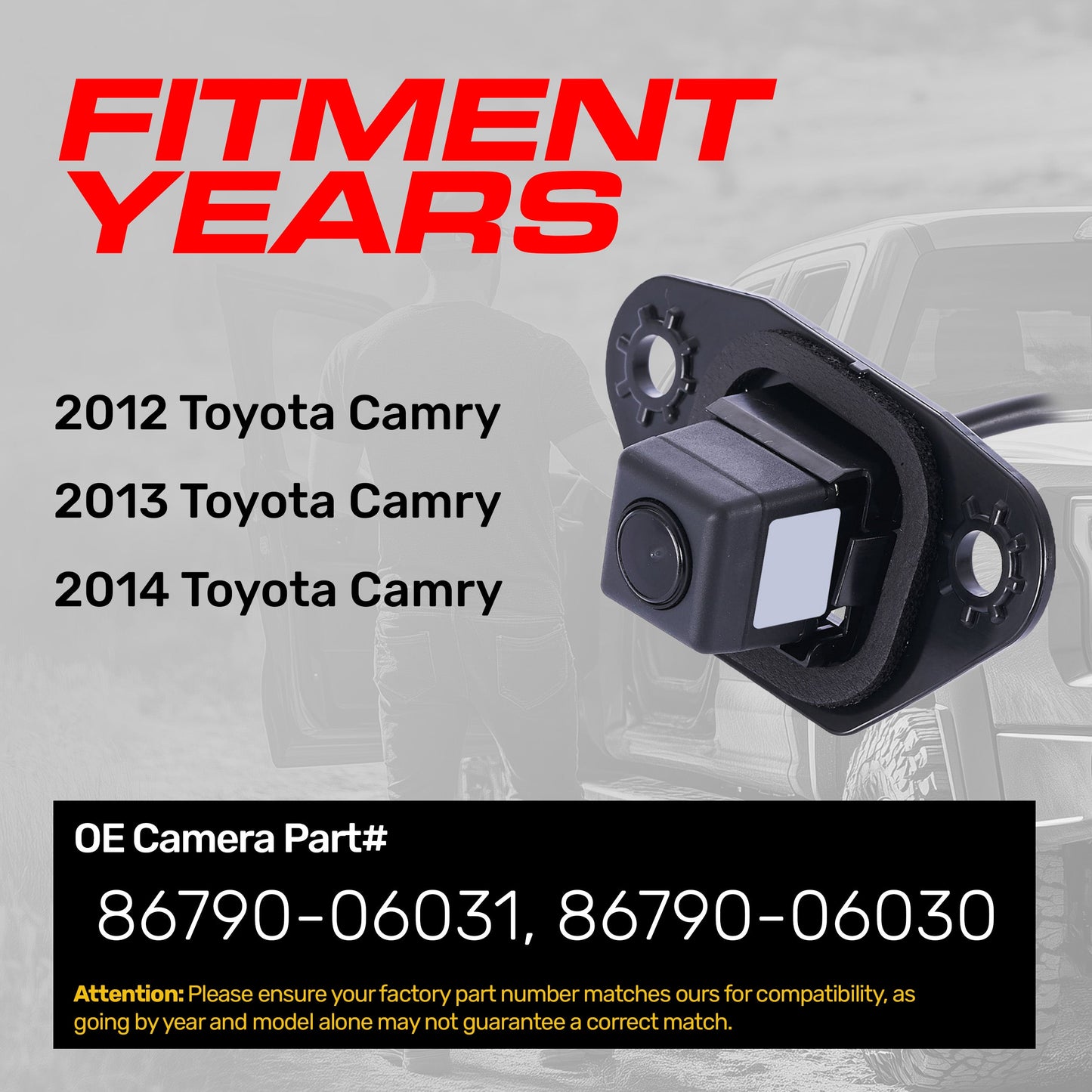 Toyota Camry (2012-2014) OEM Replacement Backup Camera OE Part # 86790-06030, 86790-06031