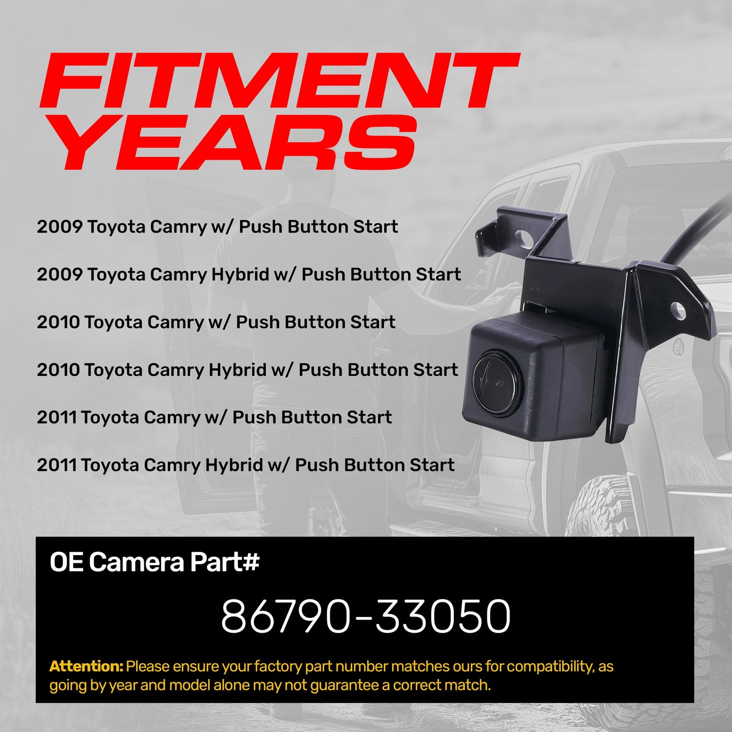 Toyota Camry + Hybrid (2009-2011) w/ Push Button Start OEM Replacement Backup Camera OE Part # 86790-33050