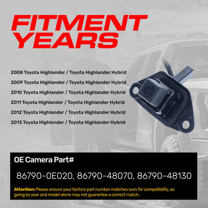 Toyota Highlander + Hybrid (2008-2013) OEM Replacement Backup Camera OE Part # 8679048130, 8679048070, 867900E020
