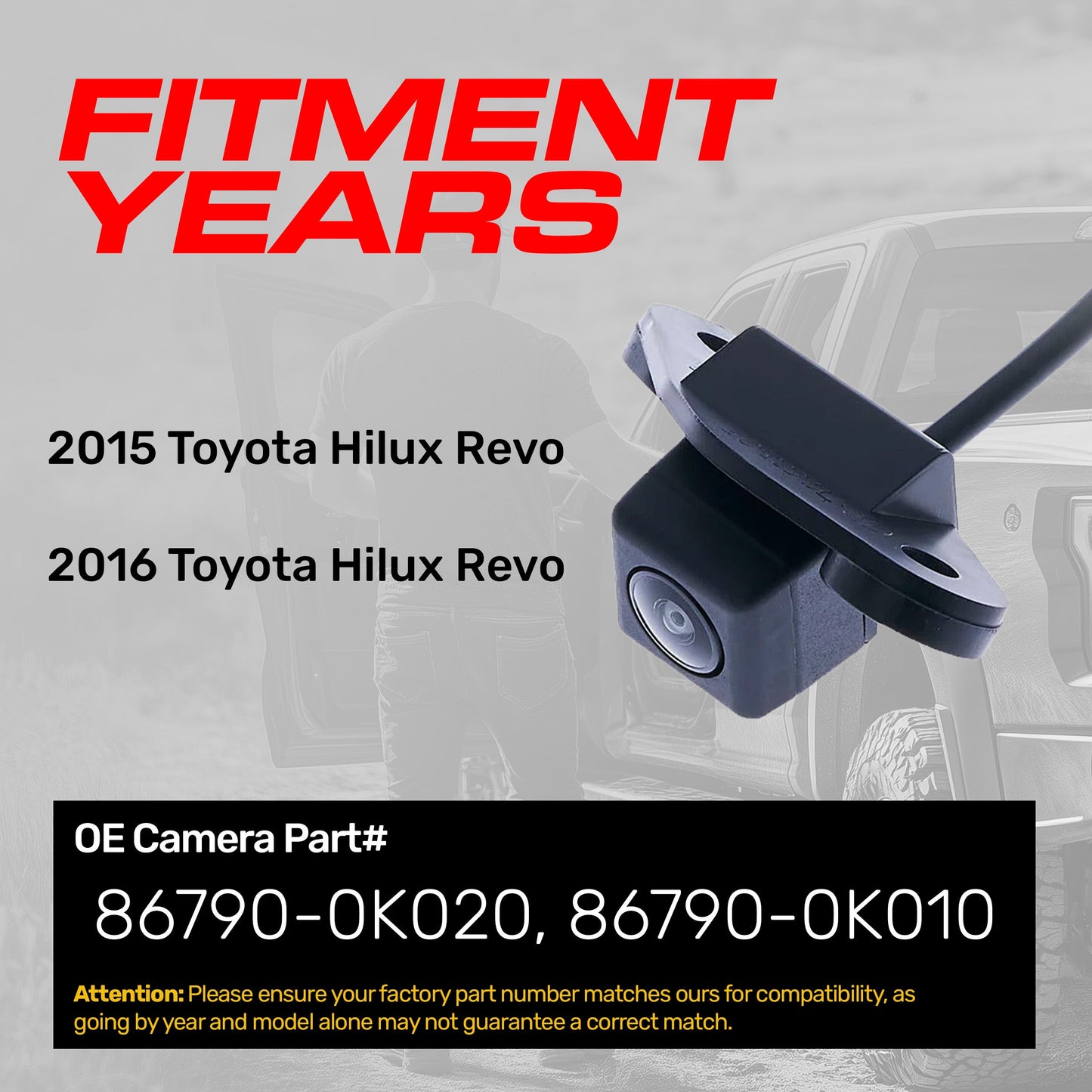 Toyota Hilux Revo (2015-2016) OEM Replacement Backup Camera OE Part # 86790-0K020, 86790-0K010