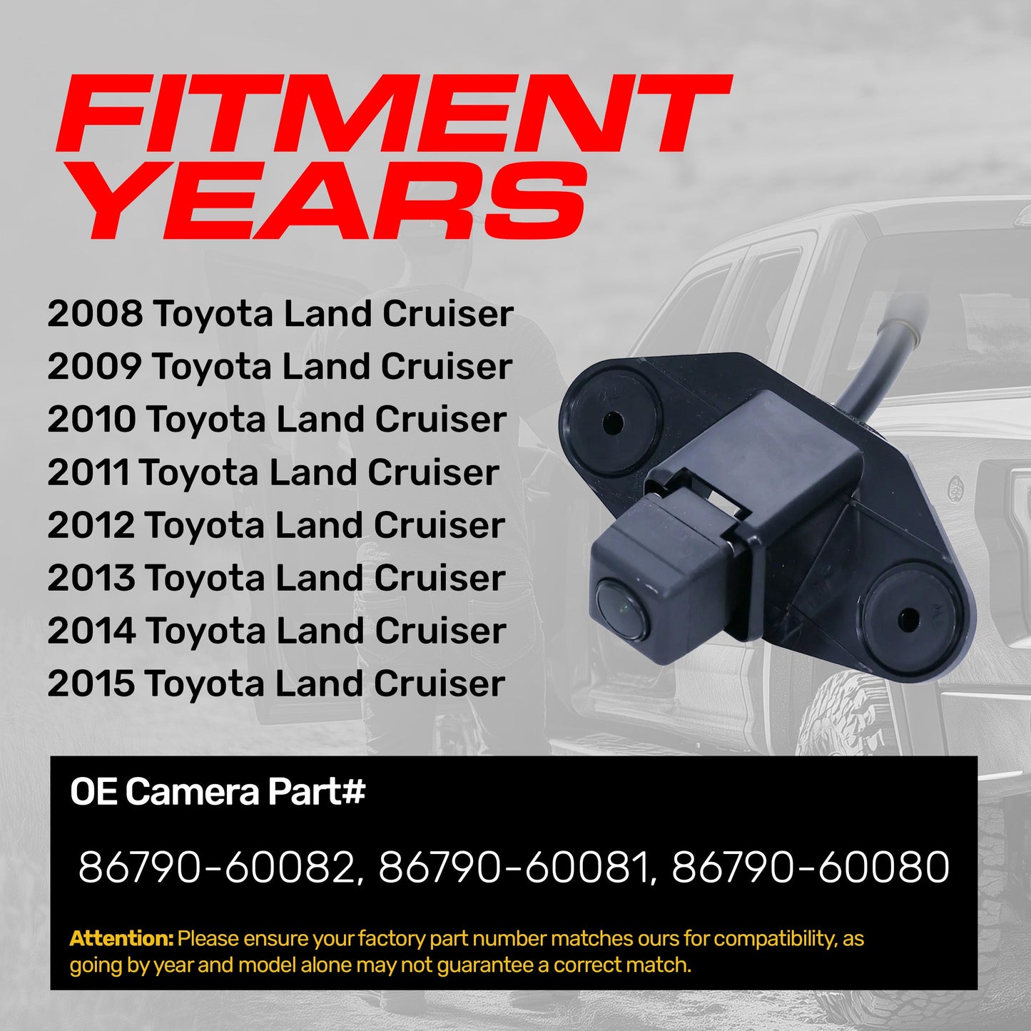 Toyota Land Cruiser (2008-2015) OEM Replacement Backup Camera OE Part # 86790-60080, 86790-60081, 86790-60082