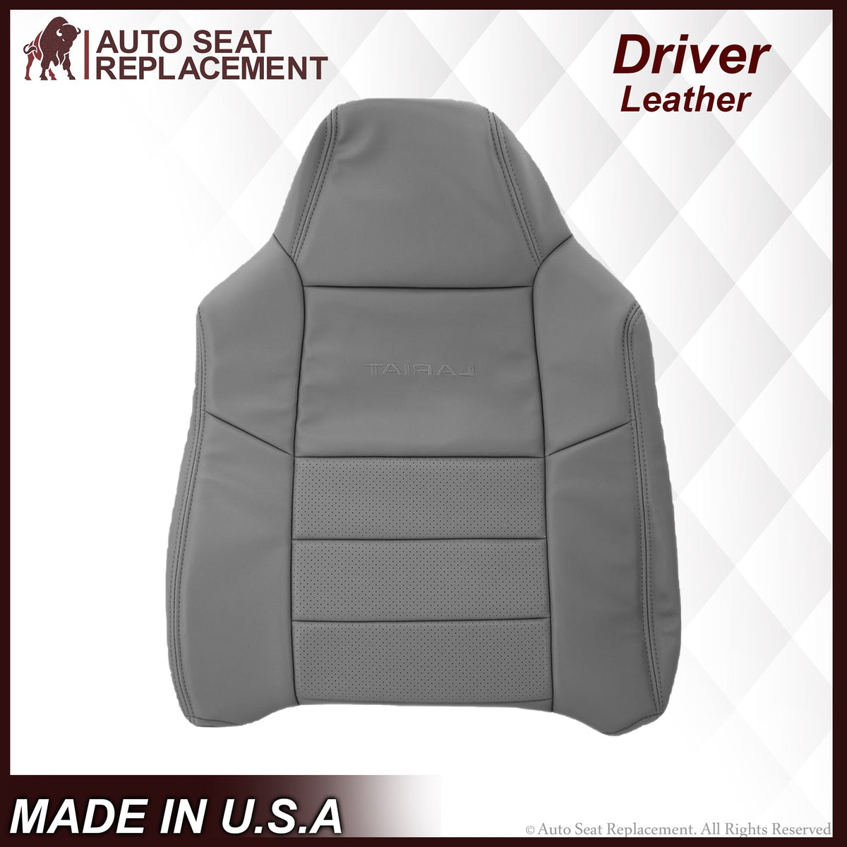2002-2003 Ford F250 F350 Lariat Perforated Seat Cover in Gray: Choose Leather or Vinyl