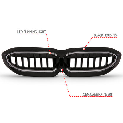 ANZO 19-22 BMW 3 Series Black Housing Full LED Front Grille w/ Initiation & Running Light 901027
