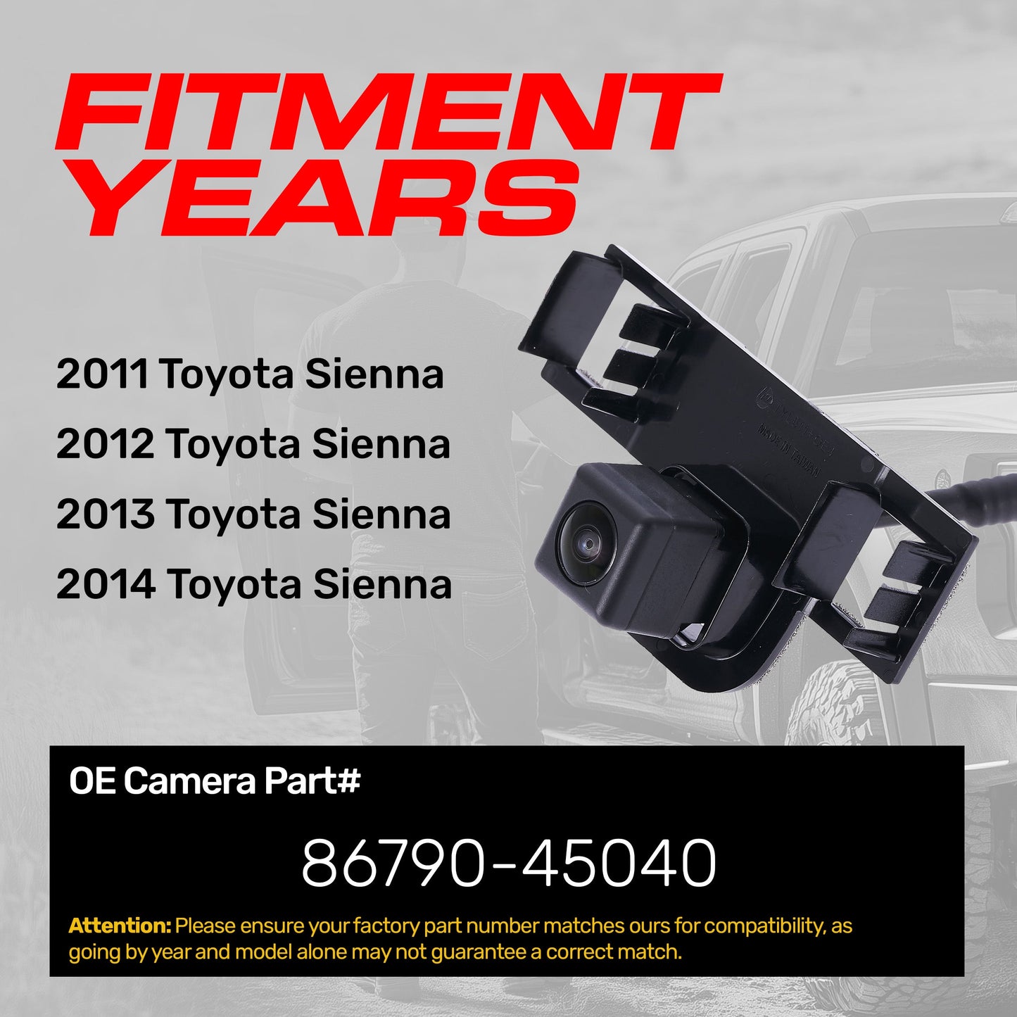 Toyota Sienna (2011-2014) OEM Replacement Backup Camera OE Part # 86790-45040