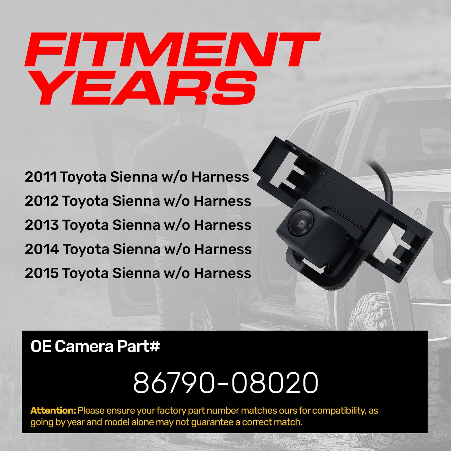 Toyota Sienna w/o Harness (2011-2015) OEM Replacement Backup Camera OE Part # 86790-08020