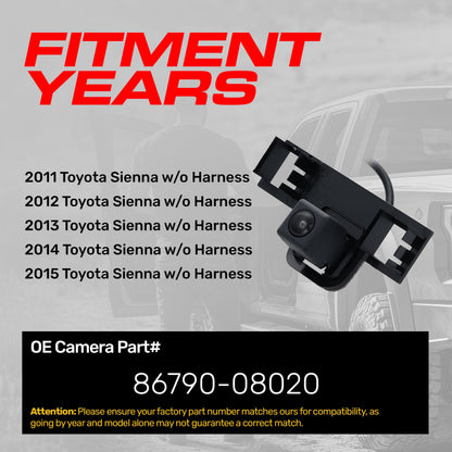 Toyota Sienna w/o Harness (2011-2015) OEM Replacement Backup Camera OE Part # 86790-08020