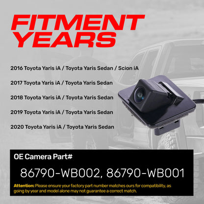 Toyota Yaris iA (2016-2020), Yaris Sedan (2016-2020) / Scion iA (2016) OEM Replacement Backup Camera OE Part # 86790-WB001, 86790-WB002
