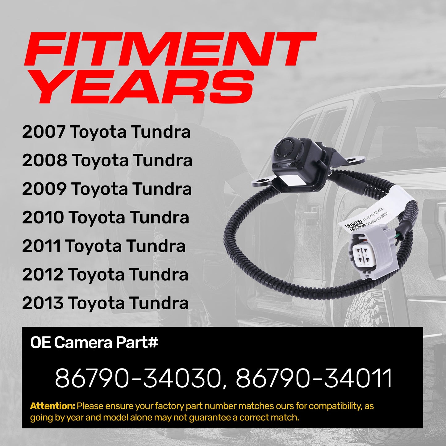 Toyota Tundra (2007-2013) OEM Replacement Backup Camera OE Part # 86790-34011, 86790-34030