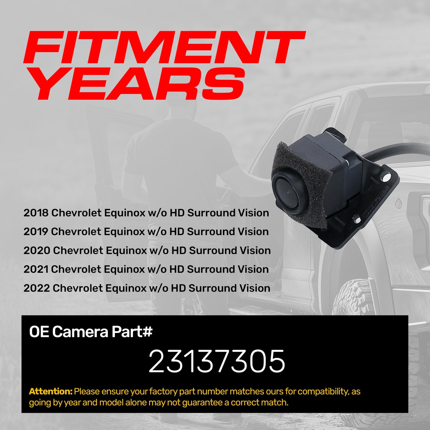 Chevrolet Equinox w/o HD Surround Vision (2018-2022) OEM Replacement Backup Camera OE Part # 23137305