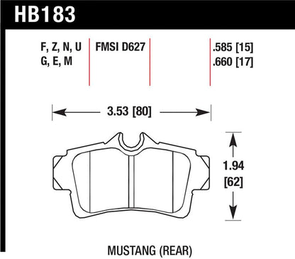 Hawk 01 Ford Mustang Bullitt / 94, 96-99, 01, 03-04 Cobra / 03-04 Mach 1 DTC-60 Race Rear Brake Pads