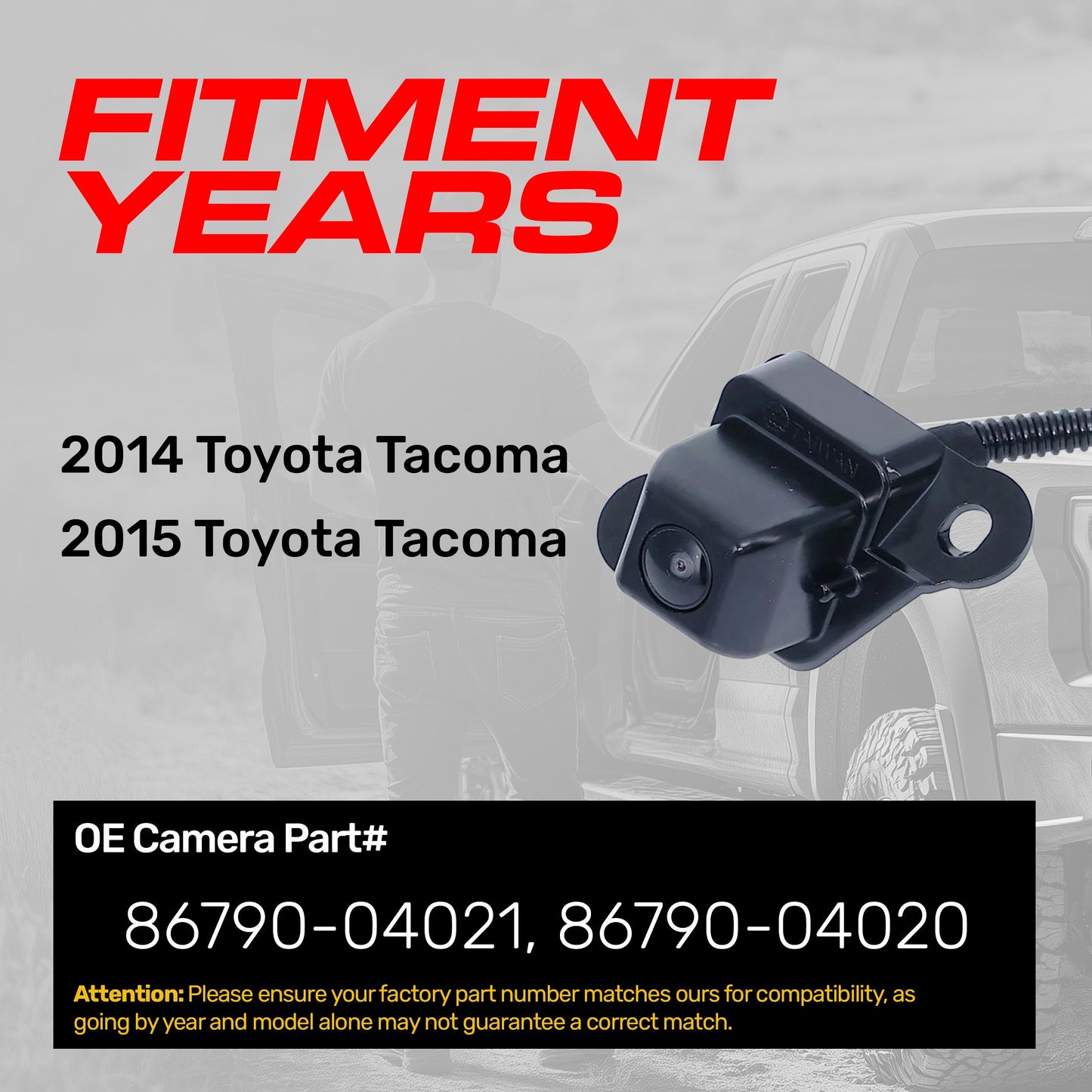 Toyota Tacoma (2014-2015) OEM Replacement Backup Camera OE Part # 86790-04020, 86790-04021