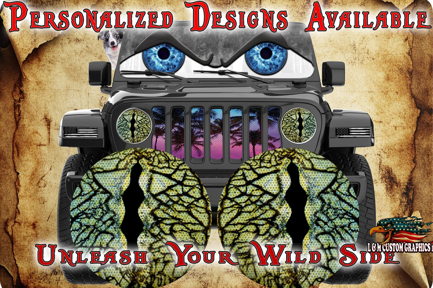 Green Lizard eyes headlight decals 34