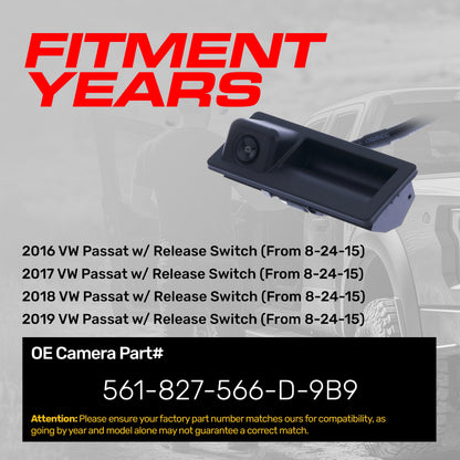 VW Passat w/ Release Switch [From 8-24-15] (2016-2019) OEM Replacement Backup Camera OE Part # 561-827-566-D-9B9