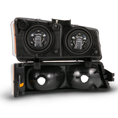 ANZO 2003-2006 Chevy Silverado Crystal Headlight w/ Signal Light Black Amber (4 pcs) 111452