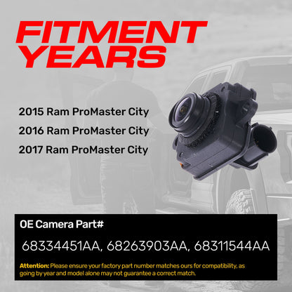 Ram ProMaster City (2015-2017) OEM Replacement Backup Camera OE Part # 68263903AA, 68334451AA, 68311544AA