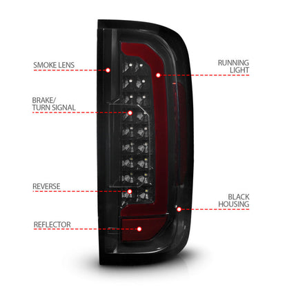 ANZO 15-21 Chevrolet Colorado Full LED Tail Lights w/ Red Lightbar Black Housing Smoke Lens 311433