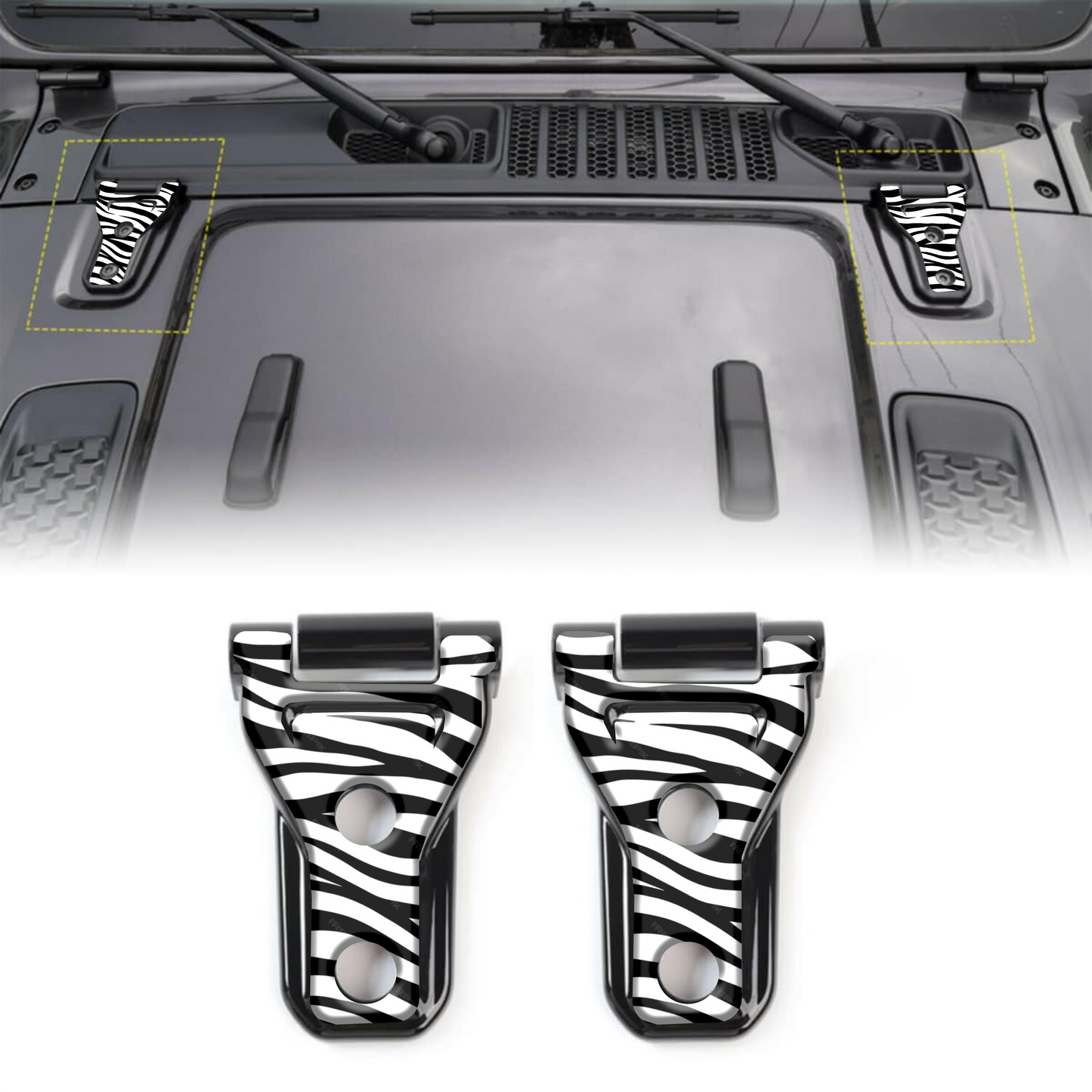 Zebra print hood hinge overlay decals 46