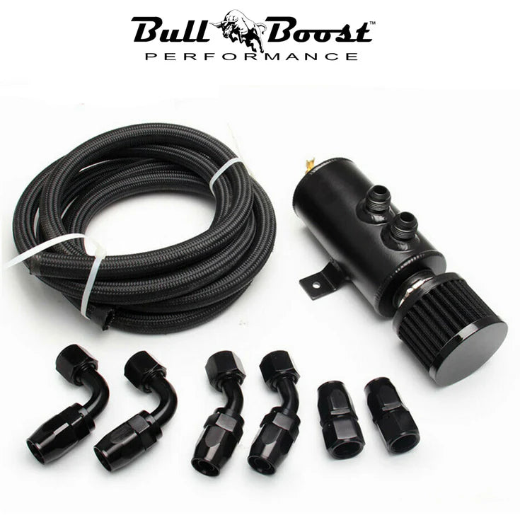 BULL BOOST PERFORMANCE Universal Performance Oil Catch Can Kit 2-Port -10AN Breather Baffle Tank 750m