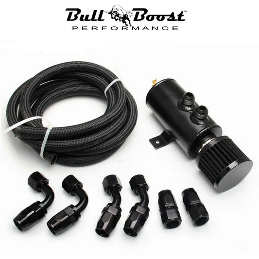 BULL BOOST PERFORMANCE Universal Performance Oil Catch Can Kit 2-Port -10AN Breather Baffle Tank 750m