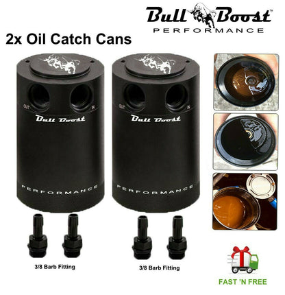 2x Billet Aluminum Baffled Oil Catch Can Reservoir Tank Racing 2-Port
