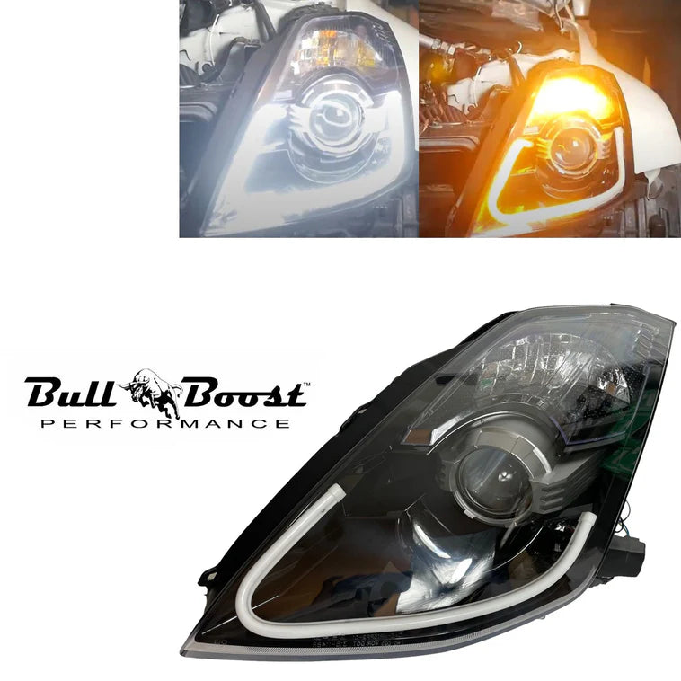 BULL BOOST PERFORMANCE DEPO Bi-Xenon Black LED Projector Headlights for Nissan 350Z Z33 Fairlady 2003-2009 DOT/SAE (6-Pin)