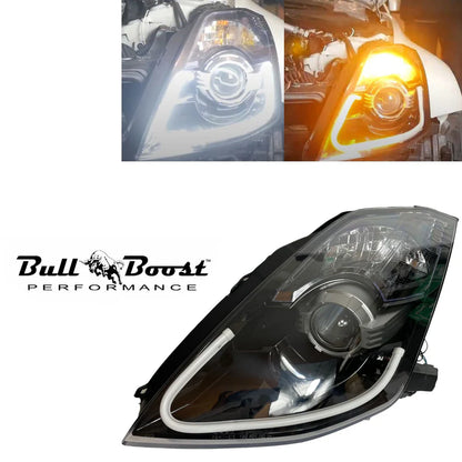 BULL BOOST PERFORMANCE DEPO Bi-Xenon Black LED Projector Headlights for Nissan 350Z Z33 Fairlady 2003-2009 DOT/SAE (6-Pin)