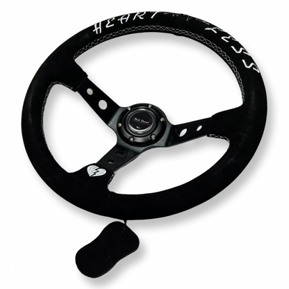 Universal 350mm 3"Deep Dish 6-Bolt Steering Wheel Black Suede Heartless