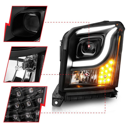 Anzo 15-17 GMC Yukon/Yukon XL Projector Headlights Black Housing/Clear Lens (w/ Light Bars) 111535