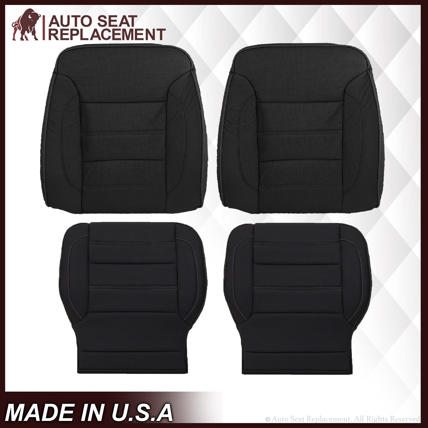 2014 2015 2016 2017 2018 2019 GMC Sierra Denali Perforated Leather Seat Cover Replacement in Black (Perforated Jet Black)