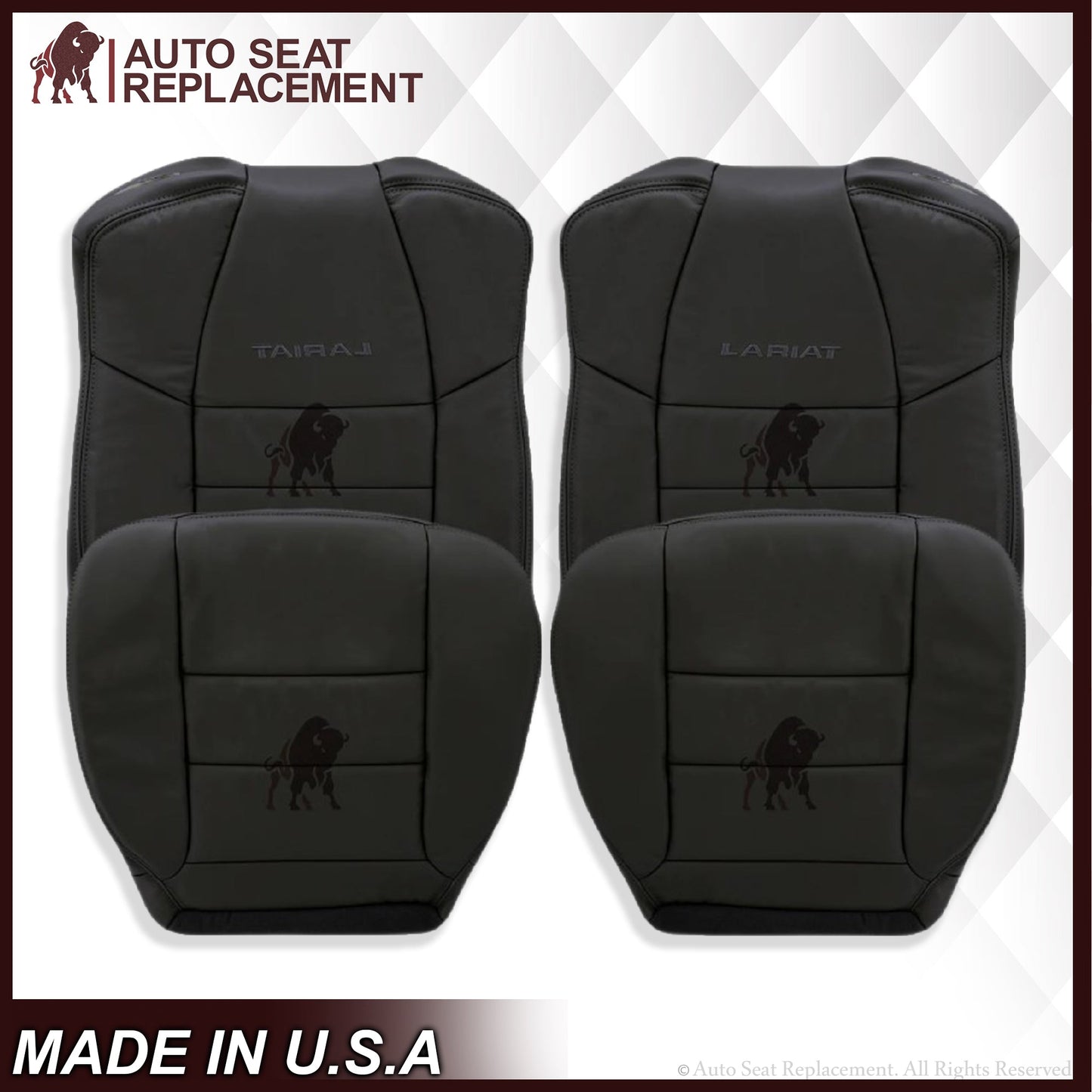 2002-2007 Ford F250/F350/F450/F550 Lariat Extended Cab Seat Cover in Black: Choose Leather or Vinyl