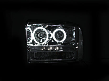 Anzo 2005-2007 Ford Excursion Projector Headlights w/ Halo Chrome w/ LED St
