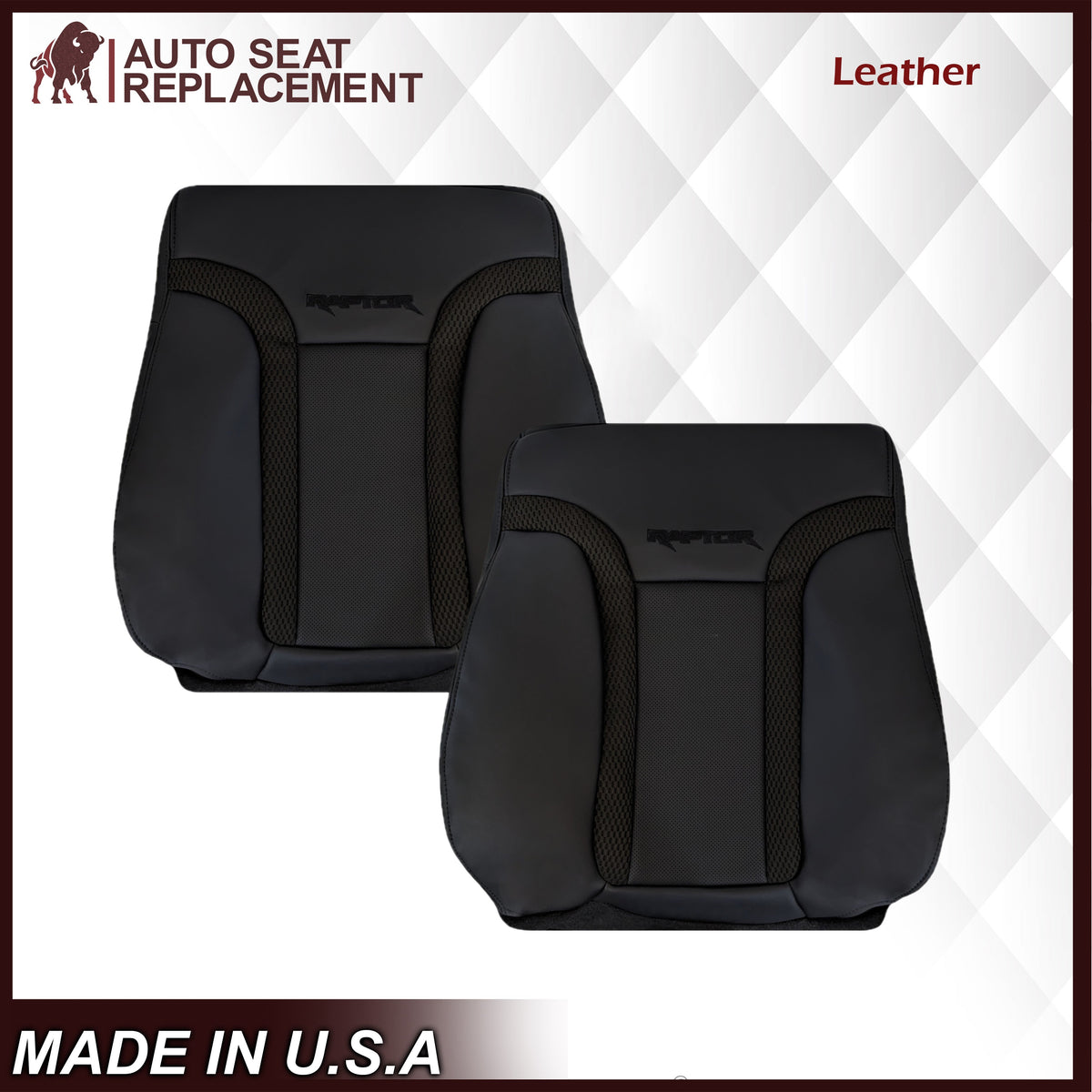 2010 - 2014 Ford F150 Raptor Perforated Seat Cover in Black With White Logo Choose: Leather or Vinyl