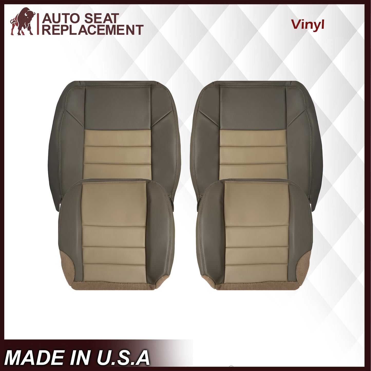 2002 2003 2004 Ford Excursion Eddie Bauer Edition Second Row 50/50 Captain Chair Seat Covers In 2 Tone Tan-Gray: Choose From Variations