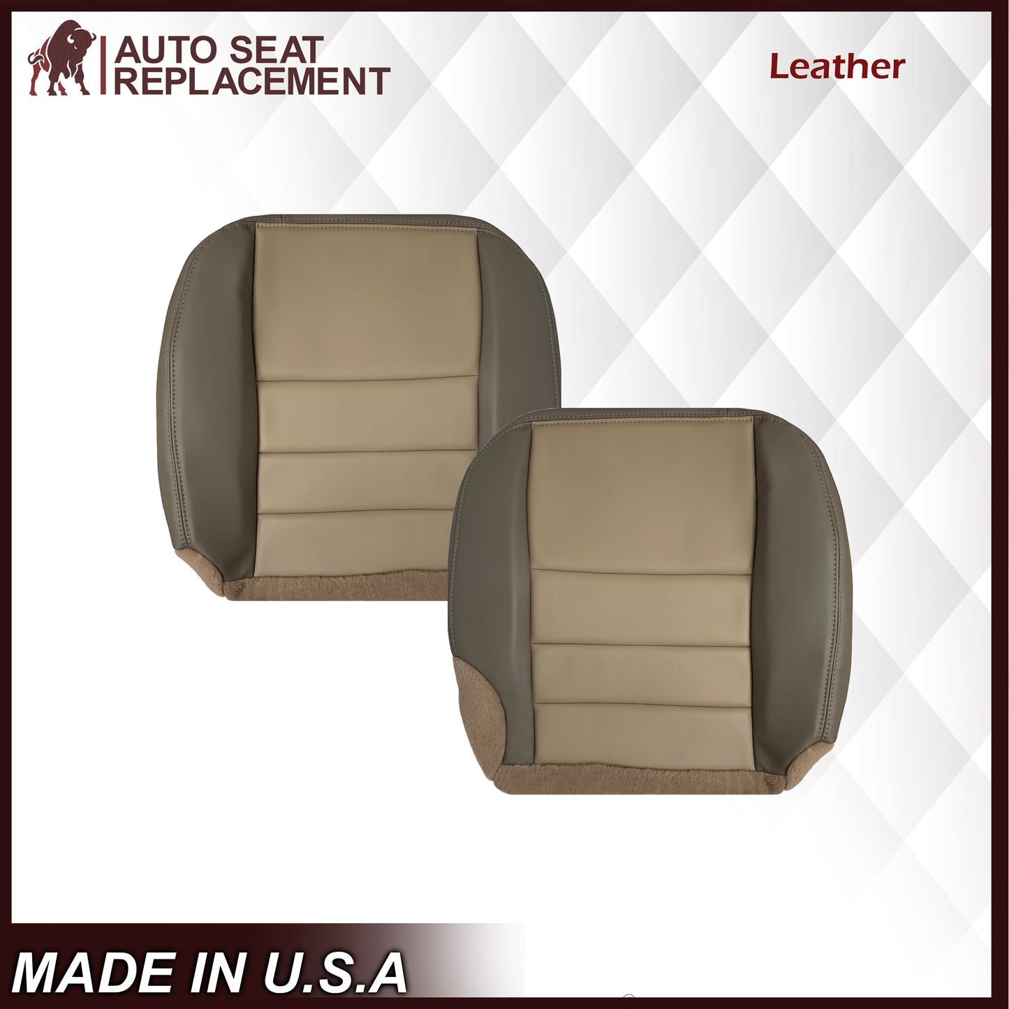 2002 2003 2004 Ford Excursion Eddie Bauer Edition Second Row 50/50 Captain Chair Seat Covers In 2 Tone Tan-Gray: Choose From Variations