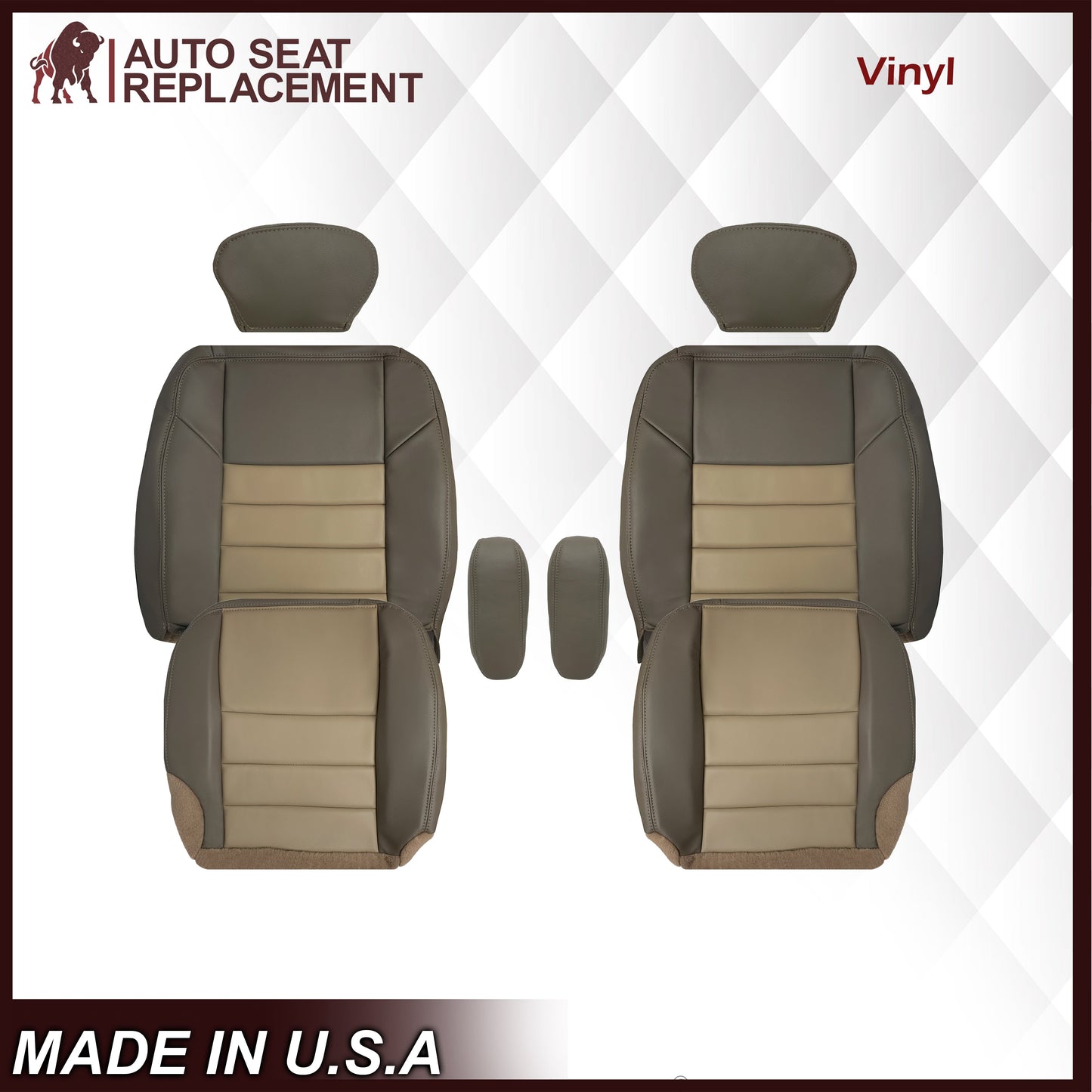 2002 2003 2004 Ford Excursion Eddie Bauer Edition Second Row 50/50 Captain Chair Seat Covers In 2 Tone Tan-Gray: Choose From Variations