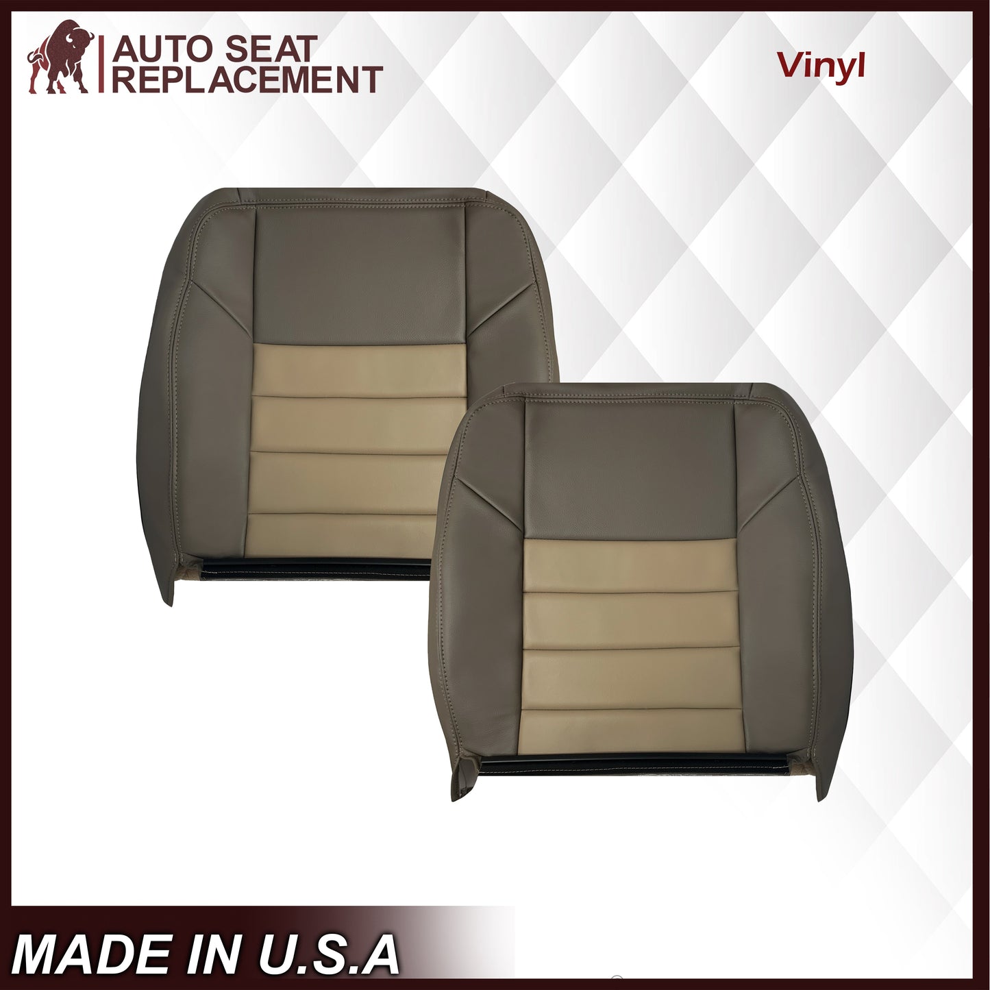 2002 2003 2004 Ford Excursion Eddie Bauer Edition Second Row 50/50 Captain Chair Seat Covers In 2 Tone Tan-Gray: Choose From Variations