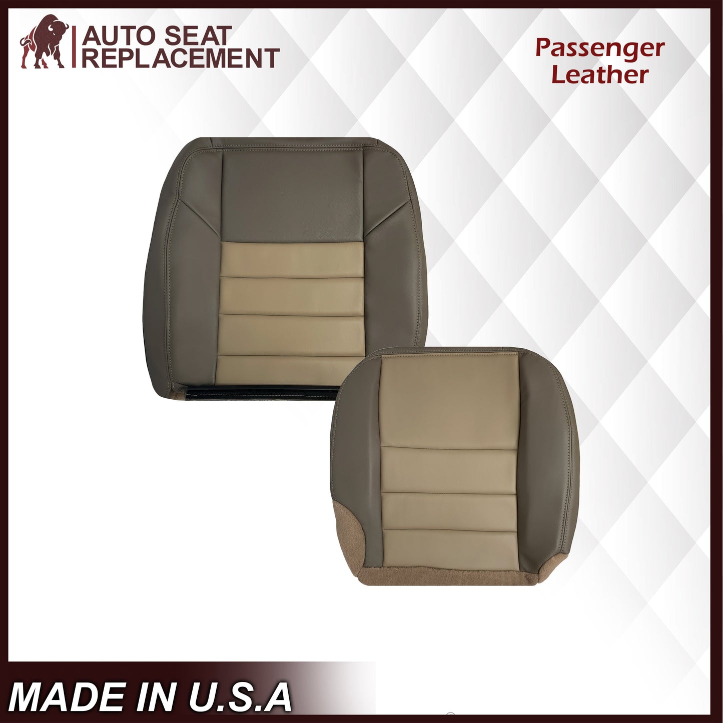 2002 2003 2004 Ford Excursion Eddie Bauer Edition Second Row 50/50 Captain Chair Seat Covers In 2 Tone Tan-Gray: Choose From Variations