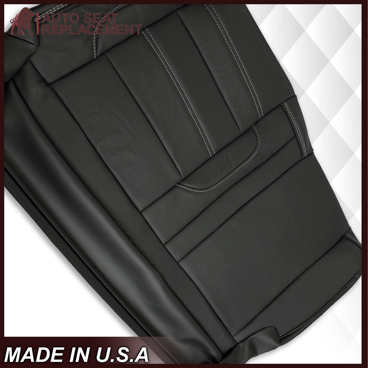 2014 2015 2016 2017 2018 2019 GMC Sierra Denali Second Row Perforated Leather Seat Cover Replacement in Black (Perforated Jet Black)