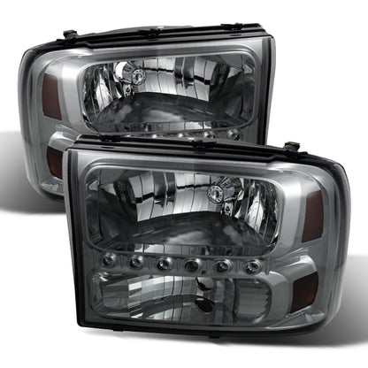 SPYDER Xtune Ford F250 F350 Super Duty 99-04 1Pc Headlights w/ LED Smoked HD-JH-FF25099-LED-SM 9026188
