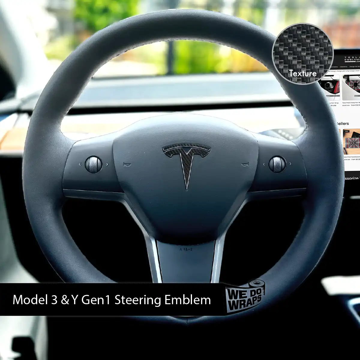3M Carbon Fiber Tesla Steering Wheel Wrap | M3 2017-Jan 2024