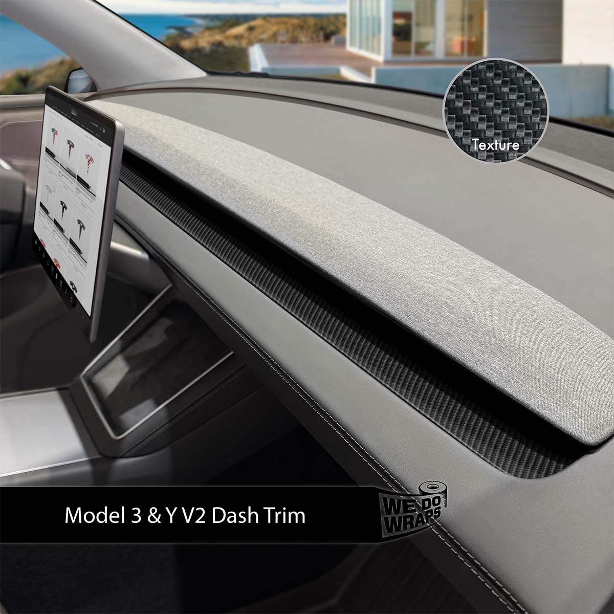 3M Carbon Fiber Tesla Dash Trim Wrap | Model Y 2026