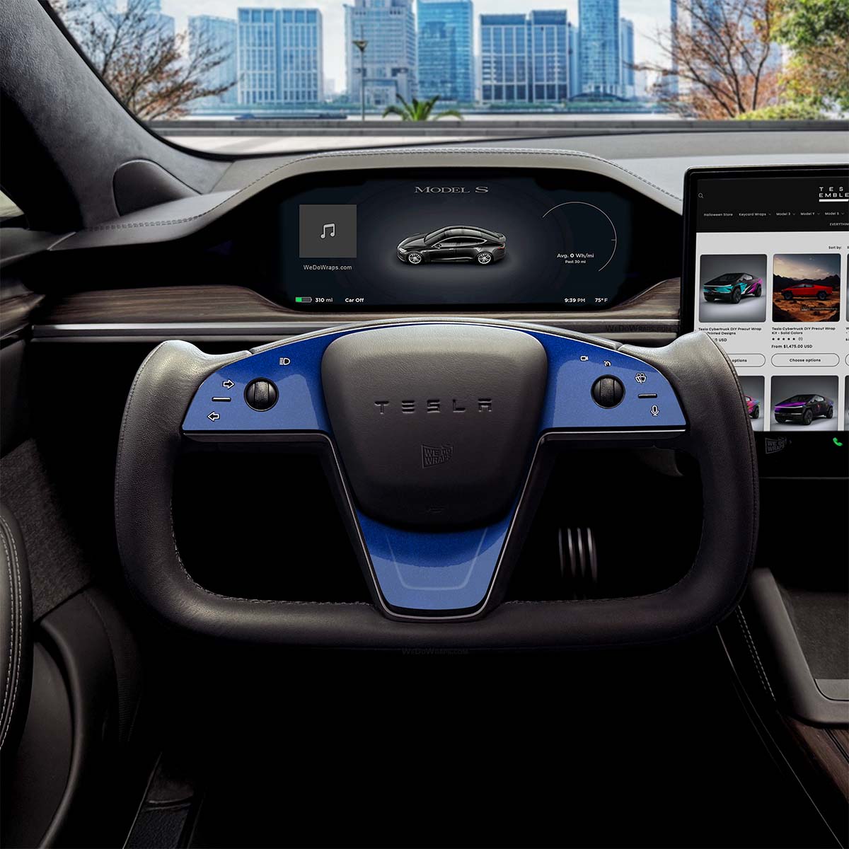 3M Deep Blue Metallic Tesla Steering Wheel Trim Decal Kit (3pcs) | Model S ’21-26