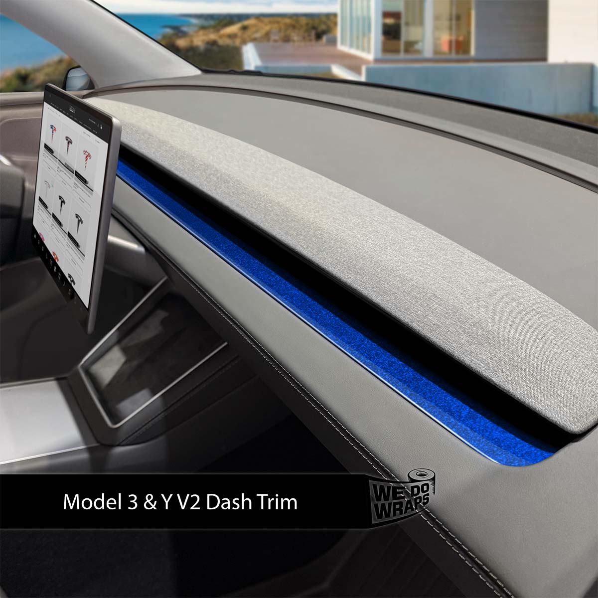 3M Deep Blue Metallic Tesla Dash Trim Wrap | Model Y 2026
