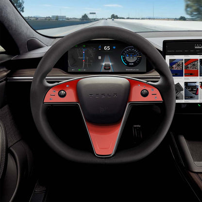 3M Gloss Dragon Fire Red Tesla Steering Wheel Trim Decal Kit (3pcs) | Model S ’21-26